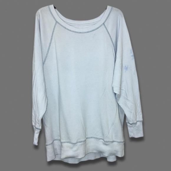 The Lounge Life Weekend Pullover Sweatshirt Raglan Sleeves Ribbed Light Blue XL - Picture 3 of 4